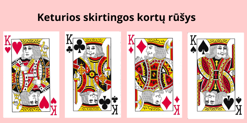 Kortų lošimai, žaidimų pavadinimai ir taisyklės - keturios skirtingos žaidimo kortos